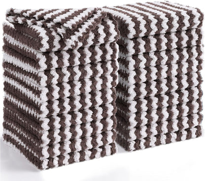 Homaxy 18 Pack Kitchen Dish Cloths, Ultra Soft and Absorbent Dish Towels, Reusable Fast Drying Microfiber Cleaning Cloth, Coral Velvet Wave Design Lint Free, 10 x 10 inches, Brown
