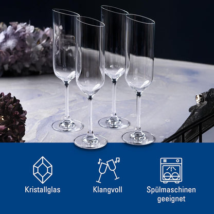 Villeroy & Boch New Moon Set, 4 Pieces, Elegant, Modern Sloping Champagne, Crystal Glass, Transparent, Dishwasher Safe
