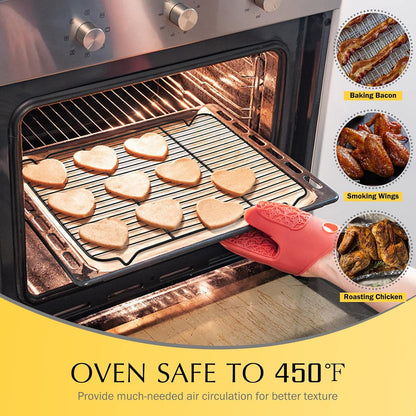 Cooling Rack Set of 2, E-far 1/2 Sheet Baking Racks for Oven Cooking Roasting Grilling, Non-stick 16.4” x 11.4” Wire Rack for Cookie Cake Bacon Meat Resting, Non-toxic & Easy to Clean
