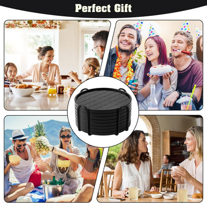 Coasters,Drink Coasters Set of 8 with Holder (Black, 12pcs)