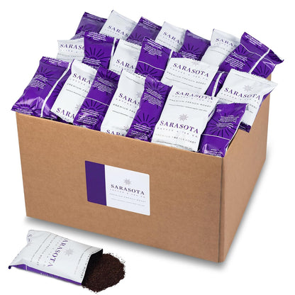 Sarasota Coffee Ground Packets | Low Acid Dark Roast Ground Coffee Packs | European French Roast | Mold Free and Individual Packets for 12 Cups | 1.75 Ounce Bags, 100 Count