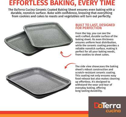 DaTerra Cucina - Nonstick Ceramic Coated Baking Sheet Twin Pack – 16" x 11" x 1" Professional Grade, PTFE, Cadmium, Lead & PFOA Free, Oven Safe, Ideal for Baking, Roasting & Cooking
