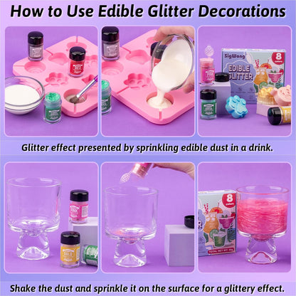 Edible Glitter - 8 Colors Luster Dust Edible Set for Drinks, Food Grade Edible Glitter Dust for Cake Decorating, Cocktail, Fondant, Strawberries, Candy, Cookie, Chocolate. Vegan and Gluten Free - 5g/bottle
