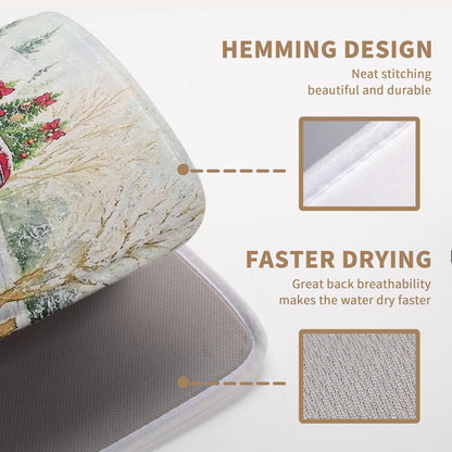 Christma Red Truck Dish Drying Mat Winter Dog Large Kitchen Mats Dish Drying Pad Xmas Tree Vintage Absorbent Dish Dryer Mat for Kitchen Countertops Microfiber Drainer Pad Dish Drying Mats (18x24 in)