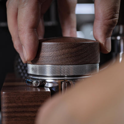 54mm Espresso Distribution Tool Walnut Coffee Distributor Adjustable Depth Stainless Steel Espresso Leveler Compatible with Breville Espresso Machines