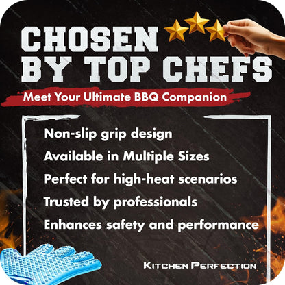 KITCHEN PERFECTION S Silicone Smoker Oven Gloves -Extreme Heat Resistant BBQ Gloves -Handle Hot Food Right on Your Grill Fryer Pit|Waterproof Oven Mitts |Superior Value Set+3 Bonuses