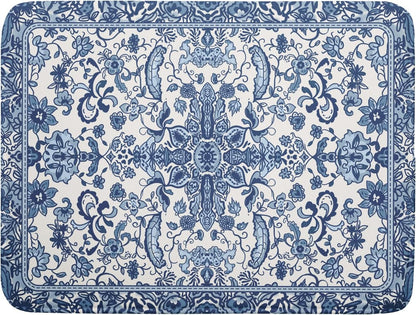 Chinoiserie Floral Dish Drying Mat for Kitchen Counter Blue and White Flowers Pattern Dish Drying Pad 16”x18”Absorbent Reversible Seasonal Decor Dishes Drainer Pad Dish Dry Rack Mat for Counter top