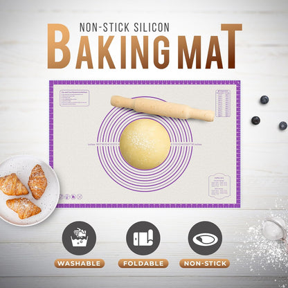 36 * 24 inches Purple, Non-Slip Silicone Baking Sheets - Baking Mat with 0.7mm Thickness - Non-Stick Pastry & Cookie Mat for Kitchen Counter for Rolling Out Dough with Measurements.