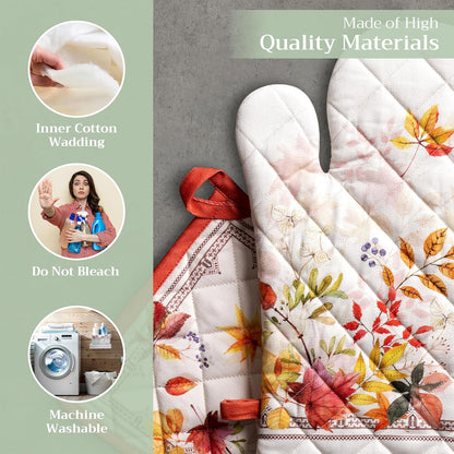 Maison d' Hermine 100% Cotton Oven Mitt & Pot Holder Set (7.5"x13" & 8"x8") Heat Resistant BBQ Cooking Gloves with Loop, Baking, Grilling, Kitchen, Handling Hot Pans (Amarante)