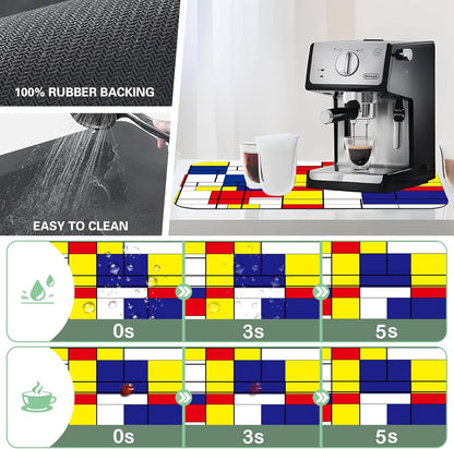 Dish Drying Mat Abstract Mosaic Geometric Color Coffee Mat,12"X19"Bsorbent Dish Drying Pad for Sink Dishes or Under Rack Kitchen Counter Accessories Absorbent Hide Backed Dish Drying Mat