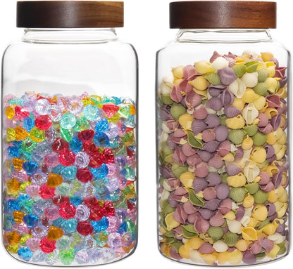 Glass Coffee Jars Spice Jar Round Storage Canister with Wooden Lid Clear Glass Food Jar for Pantry Sugar Tea Coffee Bean Spice Nuts Cookies Bath Salts (2300ml/77oz-2PACK(with spoon）)