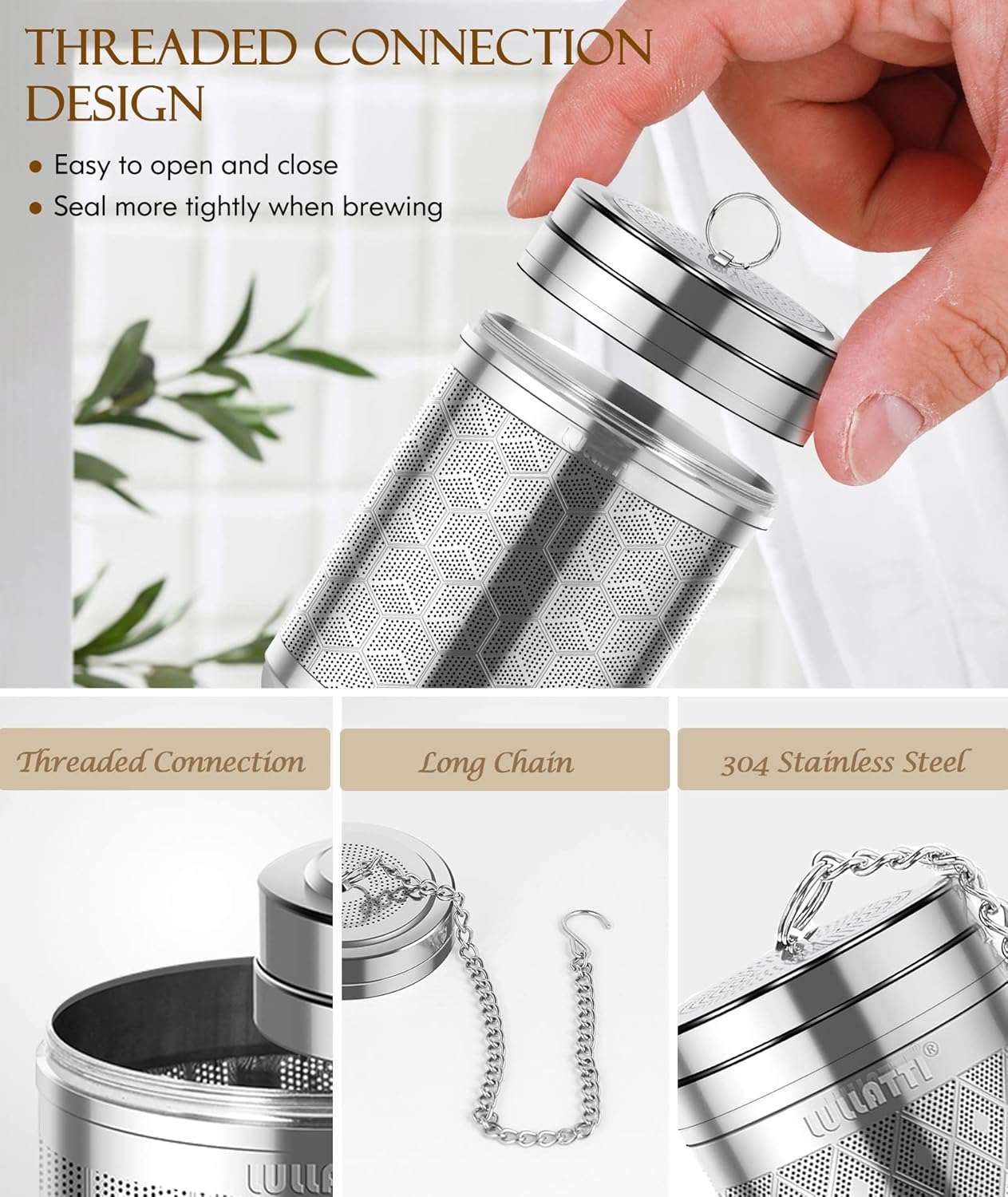 Tea Balls for Loose Tea, (2+1 Pack) 18/8 Stainless Steel Tea Infuser Set, Extra Fine Mesh Tea Strainers for Brew Tea, Spices & Seasonings