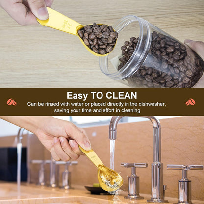 Stainless steel coffee scoop 2-piece set (1 tbsp, 2 tbsp) durable Tablespoon, ergonomic measuring spoon, Suitable for small and large jars，short-handled spoon (Gold)