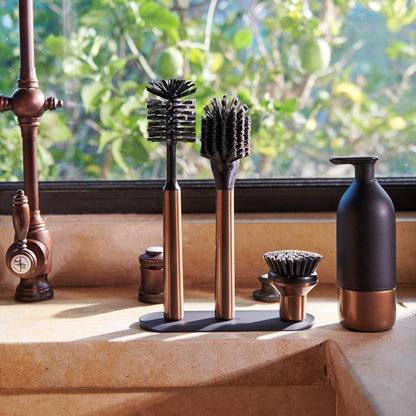 Ionic Brush Set, Magnetized to Stand Upright, Stainless Steel with Replaceable Heads, Bronze
