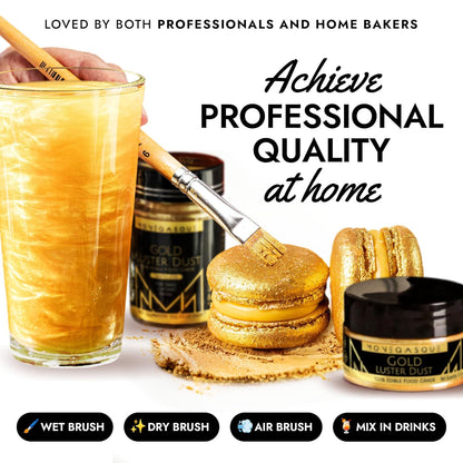 MONÉGASQUE Gold Edible Glitter for Drinks 15g – Edible Glitter for Cakes & Cocktails - Gold Luster Dust for Cocktail, Halloween Food Decorations, Cake Decorating Sprinkles Spray - Drink Shimmer Powder