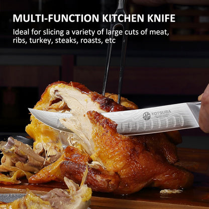 YOTSUBA Butcher Knife, 10 Inch Breaking Knife, Razor Sharp High Carbon Steel Curved Carving Knives for Meat Cutting with Ergonomic Handle, Slicing Brisket Knives for kitchen with Gift Box