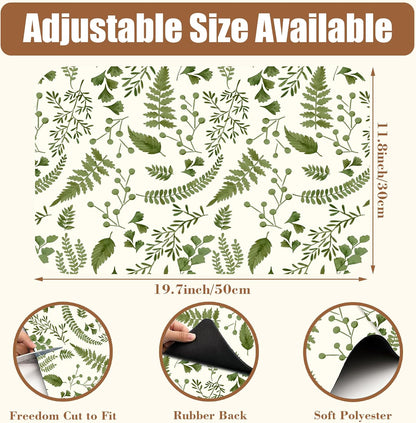 Green Leaf Coffee Mat Herb Dish Drying Mat for Kitchen Counter Hide Stain Rubber Backed Absorbent Coffee Bar Accessories Fit Under Espresso Machine Cafe Table, 11.8 x 19.7 Inch