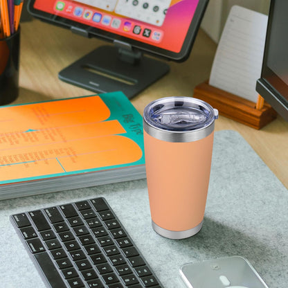 20 oz Tumbler Stainless Steel Tumblers Bulk with Lid Double Wall Insulated Coffee Tumbler Cups for Hot & Cold Drinks Powder Coated Travel Coffee Tumbler Mug Metal (Cream Orange, 1 pack)
