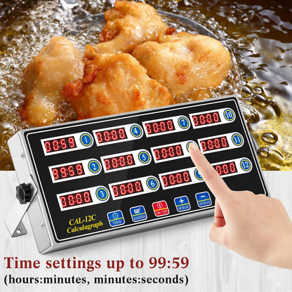 1 Pack 12-Channel Digital Kitchen Timer, Commercial Cooking Timer with Loud Alarm, Large LCD Display, for Restaurants, Baking, Labs, Multiple Independent Countdown Timers