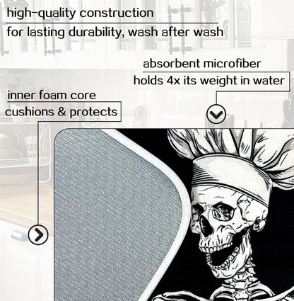 Halloween Skeleton Dish Drying Mat 18 X 24 Inch The Kitchen Is The Heart Of The Home For Kitchen Counter Reversible Dish Drying Pad Water Absorbing And Drying Mat For Kitchen Coffee Bar Decoration