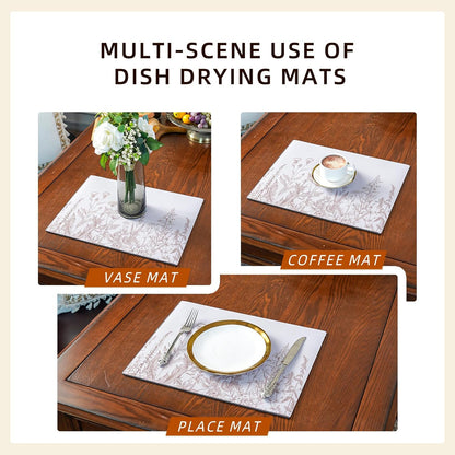 Dish Drying Mat, Absorbent Coffee Mat Rubber Backed, Soft Silicone Dish Drying Mat for Kitchen Counter or Sink for Kitchen Bathroom Coffee Bar (Plants, 12 x 16 Inches)