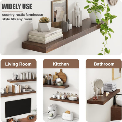 Floating Shelves for Wall, USA-Sourced Walnut Wood 36 Inch Long Wall Shelves Set of 2, Natural Wooden Wall Mounted Picture Ledge Shelf, Nursery Book Storage Shelf Kids Bookshelf, Display Shelf