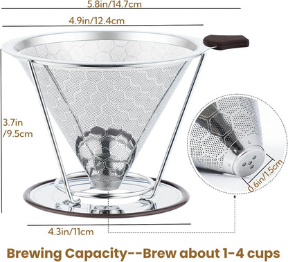 Pour Over Coffee Filter, CHDEXU Stainless Steel Coffee Dripper with Stand, Paperless Reusable Filter with Removable Cup