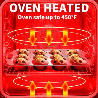 Muffin Cupcake Pans 12-Cup, 2 Packs Nonstick Standard Muffin Tins with Silicone Grip Handles for Baking, Heavy Duty 12 Cheesecake Pan Cup Cake Pans, Non Stick, BPA Free, Dishwasher Safe
