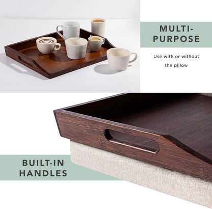 ROSSIE HOME Bamboo Wood Bed Tray, Lap Desk with Detachable Cushion, Serving Tray - Java - Fits up to 15.6 Inch Laptops - Style No. 76102