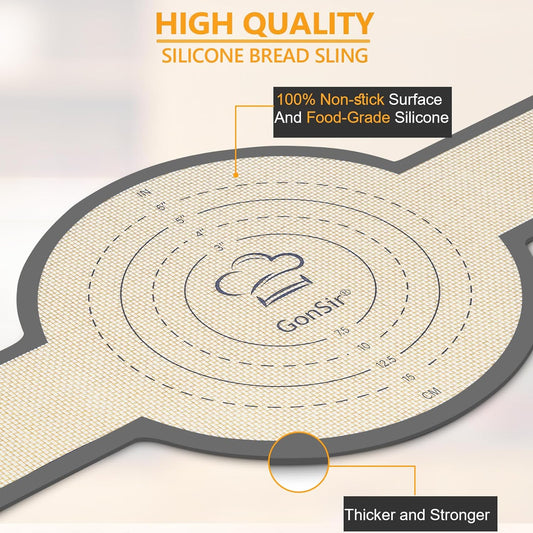 Silicone Bread Sling, Round and Oval Dutch Oven Baking Mat with Upgraded Handles, Non-Stick & Easy Clean Baking Mat to Transfer Sour Dough Easily, 2 Pcs Reusable Bread Mat Set