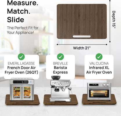 Ibyx Elegant Sliding Tray for Your Coffee Maker & Heavy Kitchen Appliances - Sturdy, Slides Easily from Under The Cabinet (Brown, 21" W x 15" D)