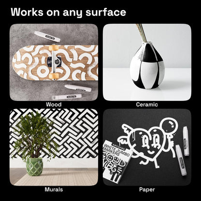 ARTISTRO 5 White Jumbo Markers Acrylic Markers with 15mm Jumbo Felt Tip for Murals Tagging Posters Art Journals & Calligraphy