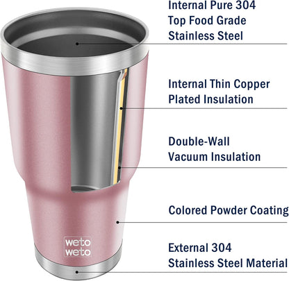 WETOWETO 30 oz Tumbler Stainless Steel Vacuum Insulated Coffee Cup Double Wall Vacuum Coffee Cup Thermal Cups for Hot and Cold drinks, Suitable for Beach, Travel (Rose Gold, 1 Pack)