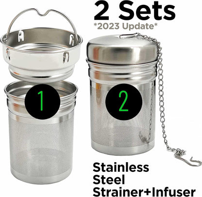 32oz Borosilicate Glass Water Bottle with Bamboo Lid and 2 Tea Infuser Sets for Fruit Infused Water and Cold Brew Coffee - Tea Strainer for Loose Leaf Tea (Flower)