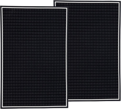 Highball & Chaser Premium Bar Mat 18in x 12in 1cm Thick Durable and Stylish Service Bar Mat for Spills, Coffee, Bars, Restaurants and Counter Top Dish Drying Mat, Glass Drying Mat (2 Pack Black)