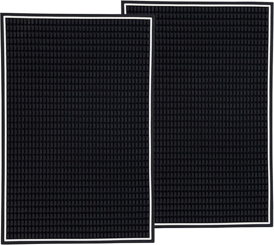 Highball & Chaser Premium Bar Mat 18in x 12in 1cm Thick Durable and Stylish Service Bar Mat for Spills, Coffee, Bars, Restaurants and Counter Top Dish Drying Mat, Glass Drying Mat (2 Pack Black)