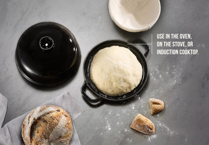 Kook Bread Oven, Sourdough Pan with Lid and Handles, Enameled Cast Iron Pan and Ceramic Lid, For Baking, Cooking, Roasting, Black