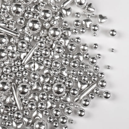 Silver Pearl Rods Heart Sprinkles, Baking Sugar, Silver Sprinkles for Cake, Mix Size, Cupcake Decoration, Holiday, Mother's Day, Wedding Party Supplies