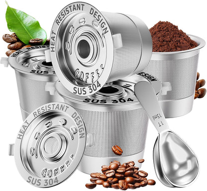 4 Pack Reusable K Cups Coffee Pods for Keurig 1.0: Stainless Steel Refillable K Cups - Reusable Coffee Filters for Keurig Coffee Machine, BPA-Free, SUS 304‌, Scoop, Heat Resistant Handles