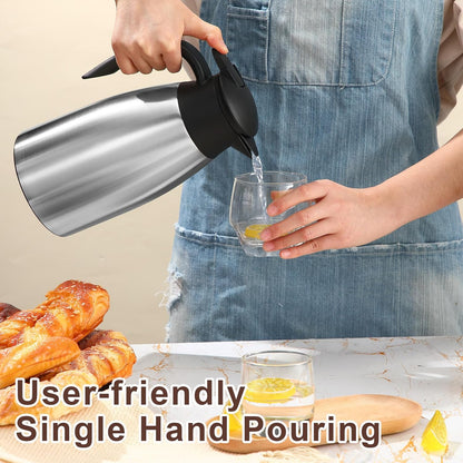 Norme 2 Pcs Thermal Coffee Carafe Insulated Stainless Steel Coffee Carafe for Hot Liquid Vacuum Thermal Pot Creamer Pitcher Dispenser with Brushes Keeping Hot Water Milk(Silver,51 oz)