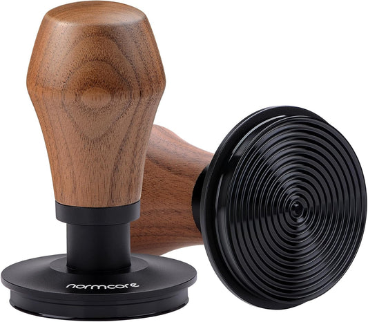 Normcore 53.3mm Espresso Coffee Tamper V4 - Spring Loaded Tamper With Titanium PVD Coating Ripple Base -15lb / 25lb / 30lbs Replacement Springs, Genuine American Walnut Handle