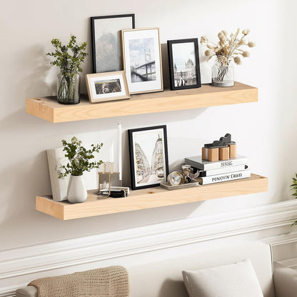 24x8x1.6 inch Floating Shelves Set of 2 – Solid Wood Rustic Wood Wall Mounted Shelf for Kitchen, Bathroom, Living Room