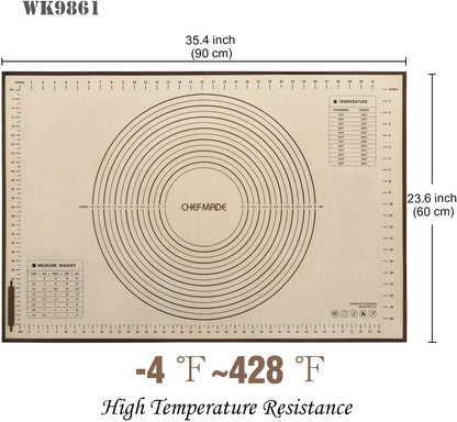 CHEFMADE Silicone Baking Mat, 36" x 24" Extra Thick Large Non-Stick Sheet Mat with Measurement | Non-Slip Reusable Food Grade Flexible Dishwasher Safe｜Making,Cookies,Macarons,Bread,Pastry and Pizza