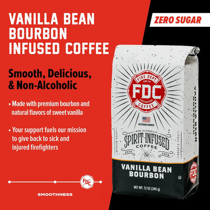 Fire Department Coffee - Vanilla Bourbon Coffee Beans - Gives Back to Firefighters - Vanilla Bean Bourbon Infused Whole Bean - Non-Alcoholic - Roasted in the USA - Veteran Owned (12 oz, Pack of 2)