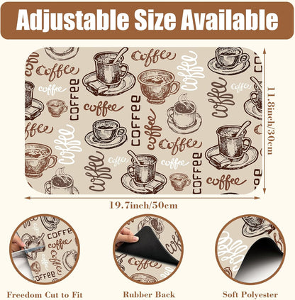 Coffee Cup Dish Drying Mat Cute Doodle Coffee Bar Mat for Countertop Absorbent Rubber Backed Hide Stain Dish Drainer Rack Pad Espresso Machine Dining Room Decoration 11.8 x 19.7 Inch