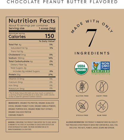 Truvani Vegan Pea Protein Powder | Chocolate Peanut Butter | 20g Organic Plant Based Protein | 10 Servings | Keto | Gluten & Dairy Free | Low Carb | No Added Sugar
