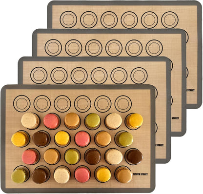 Macaron Silicone Baking Mats - Non-Stick Macaron Mat for Easy Baking | Heat Resistant & Dishwasher Safe Macaron Baking Mat | Reusable & Eco-Friendly, 1/2 Sheet Size - Pack of 4 - for Cookies & More