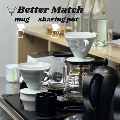 Pour Over Coffee Dripper - Ceramic Pour Over Coffee Maker Cone, Porcelain Coffee Drip, Pour Over Single Cup, Manual Brew Maker for Home, Cafe, Office - 1-4Cup, V60 Size 02 (Black)