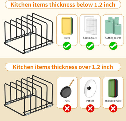 Cutting Board Organizer, Kitchen Cabinet Organizer, Divided Rack with 5 Slots for Baking Trays, Cutting Boards - Cookie sheet Organizer Inside Cabinet, Baking Sheets Holder (medium)
