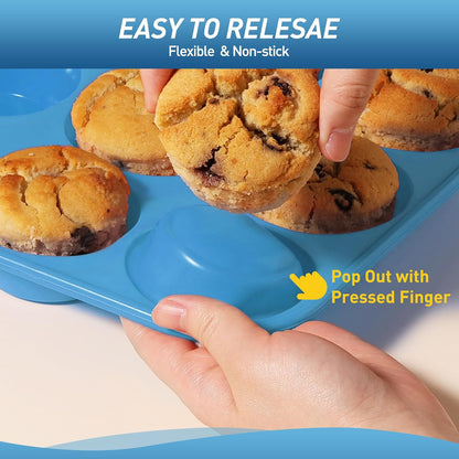2 Pack 6 Cups Jumbo Muffin Pan with Metal Reinforced Frame Silicone Molds Cupcake Cake Baking Pans Oven Safe Silicone Molds Cookie Muffin Pan Tin Best Baking Sheets Non Toxic Clearance